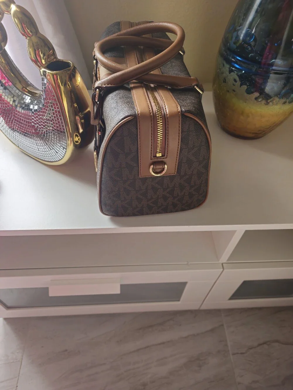 Michael Kors Brown Monogram Stripe Satchel